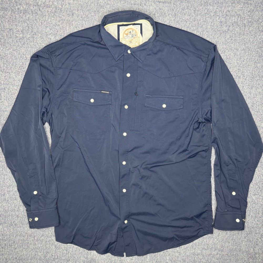 Poncho Outdoors Mens Western Pearl Snap Shirt Navy Blue ROC Remote Ops XL